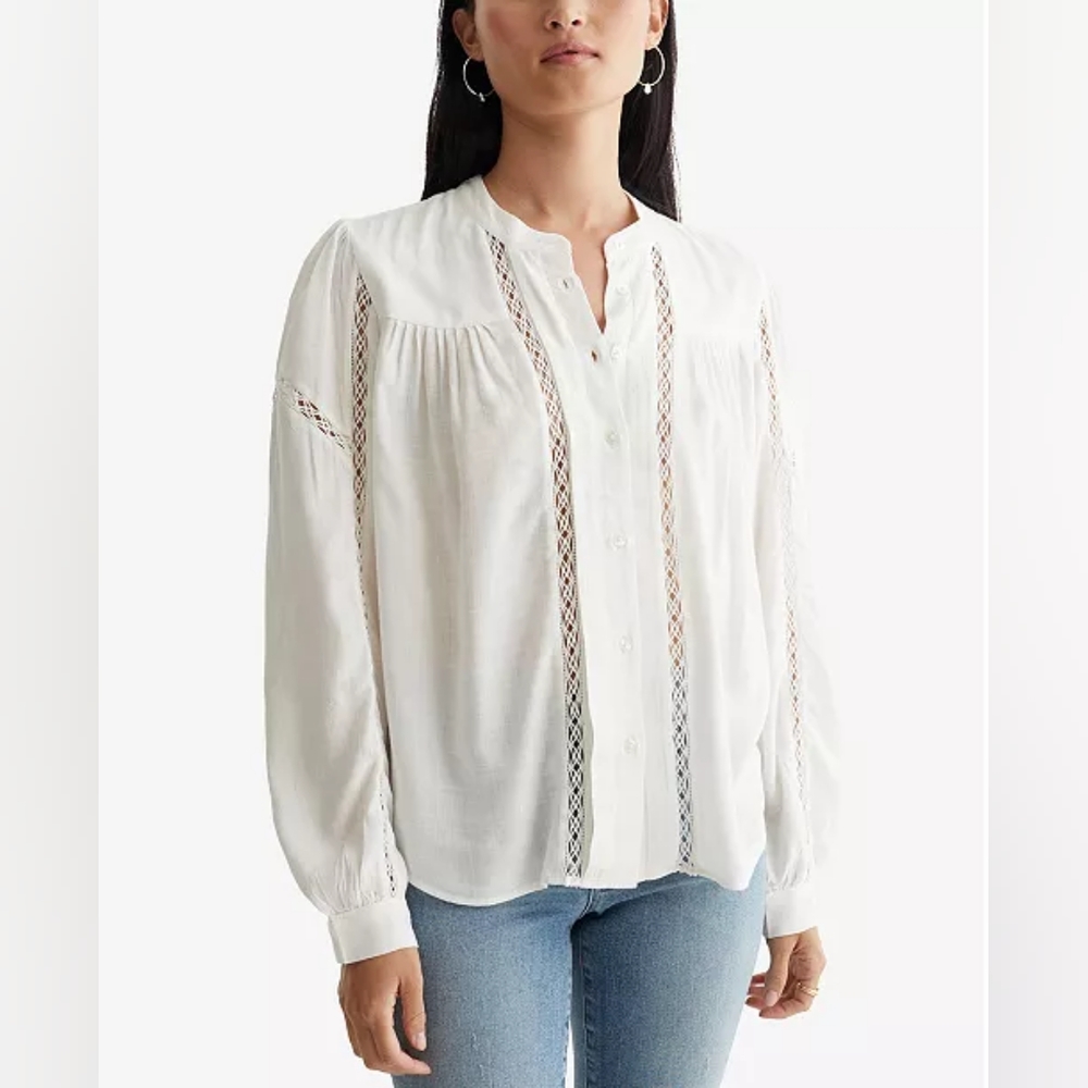 Lucky Brand Lace Front Feminine Classic Ivory Cream Button Down Shirt - XL NWT - Picture 14 of 14